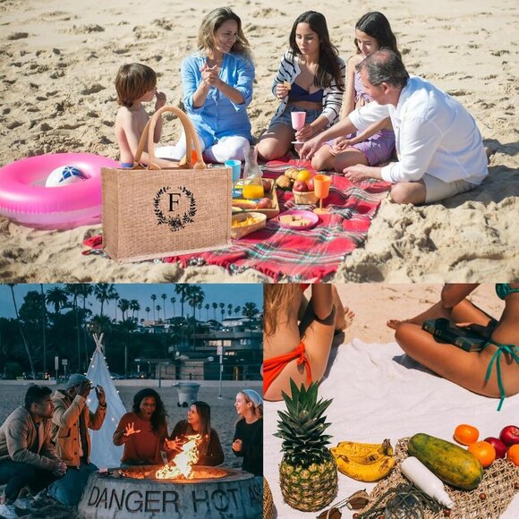 Initial Jute Tote Bags for Women, Thank You Gifts for Birthday, Wedding, Beach, - Picture 5 of 5